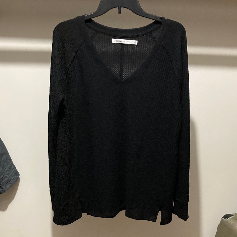 Calvin Klein Black V-Neck Blouse